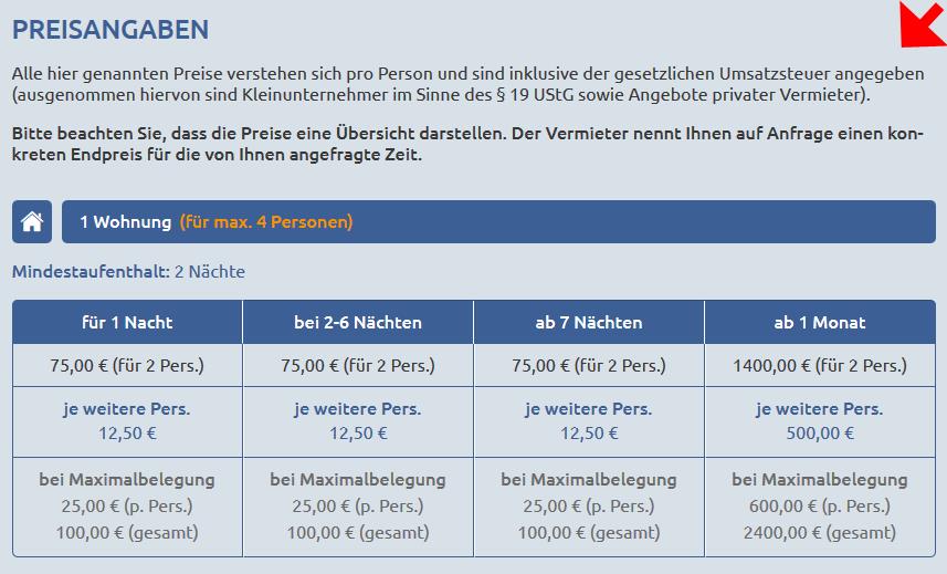 Ferienwohnung Sankt Dionys Preise